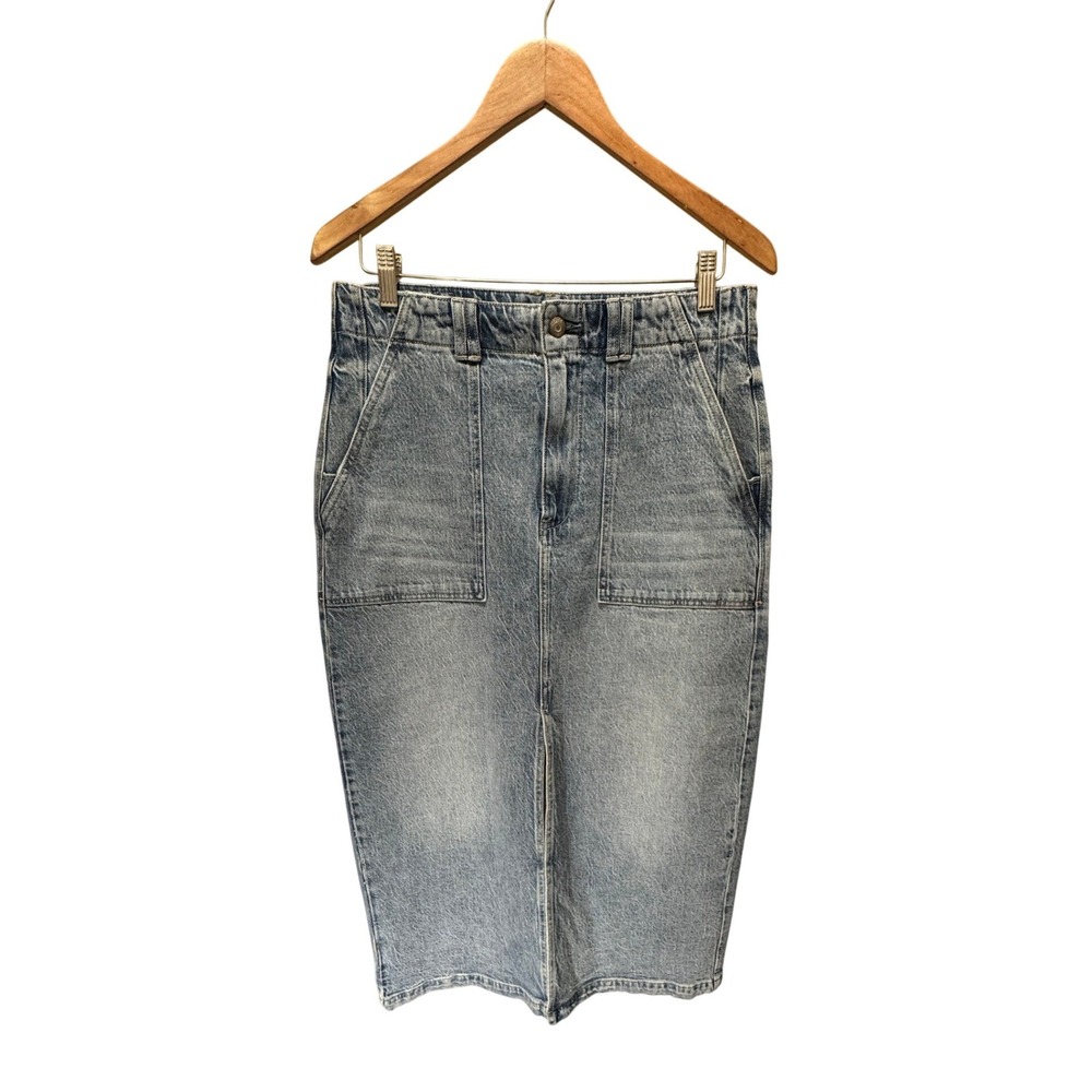 Pistola Denim Skirt Women 30 Light Blue Midi High Rise Coastal Grandmother Beach